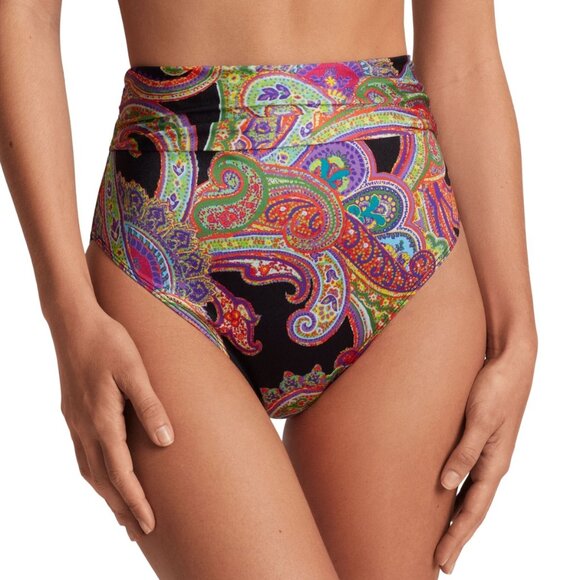 Lauren Ralph Lauren Paisley-Print High-Waist Bikini Bottoms - Picture 1 of 9